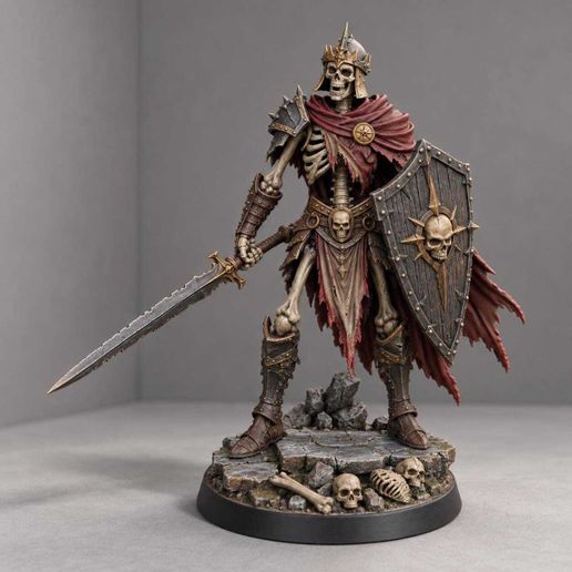 Undead Bone Warlord Figure STL File, Skeletal Fantasy Warrior with Sword and Shield