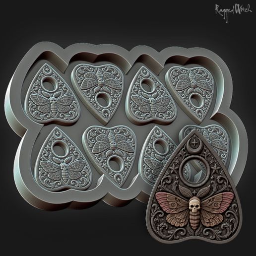 Ouija planchette silicone mold box STL - Skull Moth design
