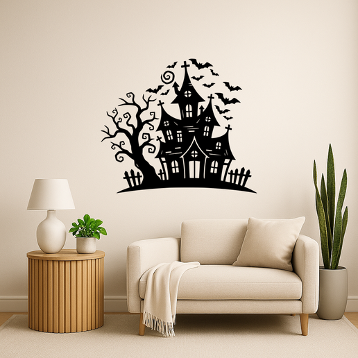 Haunted House With Bats 002 - Wall Art Onecolor - 3D model önizlemesi