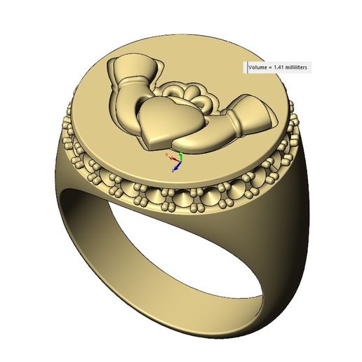 volume0.jpg Diamond halo Claddagh heart crown round signet ring size 9 3D print model