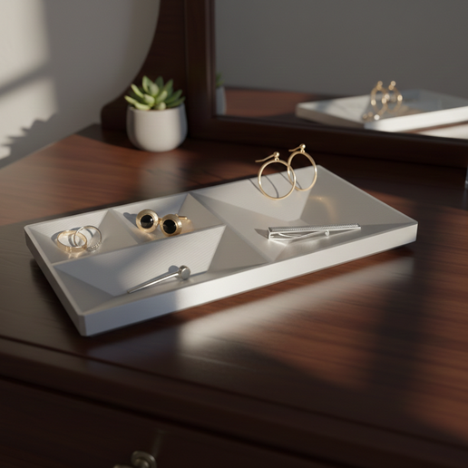Geometric Jewelry Tray STL | 3D Printed Valet Tray for Rings & Cufflinks | Modern Dresser Organizer