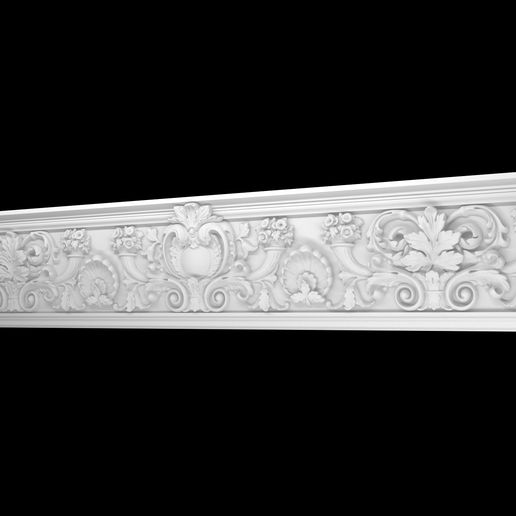 Baroque Acanthus Scroll & Cornucopia Crown Molding Relief / Architectural Frieze STL