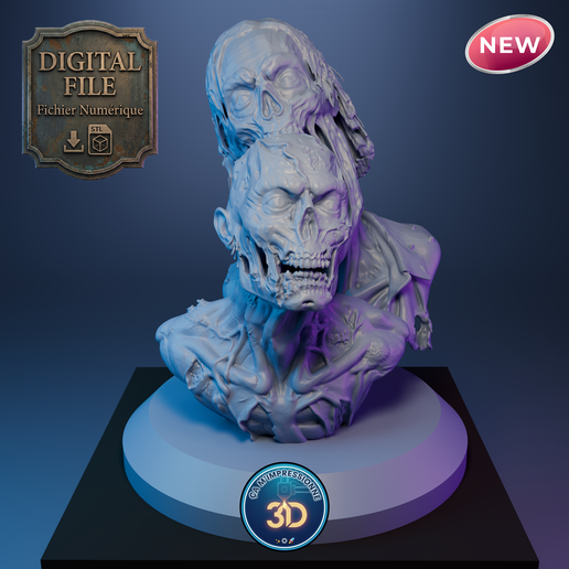 Twin Gore Zombie Bust - High Quality STL files