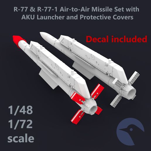 R-77 & R-77-1 Missile Set with AKU Launcher, Protective Covers and Decals — 1/72 & 1/48
