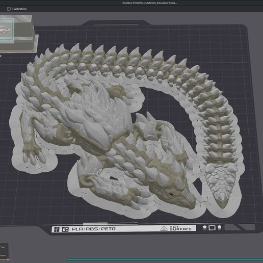 OrcaSlicer_PrintInPlace_MultiColor_Articulated_TheDragon_V01.jpg 🐉 Easy-Print Articulated The Dragon - Print-in-Place STL | 30+ Joints | Single-Head, Wingless, 4-Color Multi-Material (Bambu A1 Mini Ready)
