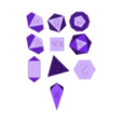 Polyset Horizontal + D2 + D4C + D4D.stl Polyset Dice (Sharp Edges) - Fantasy Elf Font - D2, D4, D4 Crystal, D4 Droplet Crystal D6, D8, D10, D12, D% Horizontal, D20