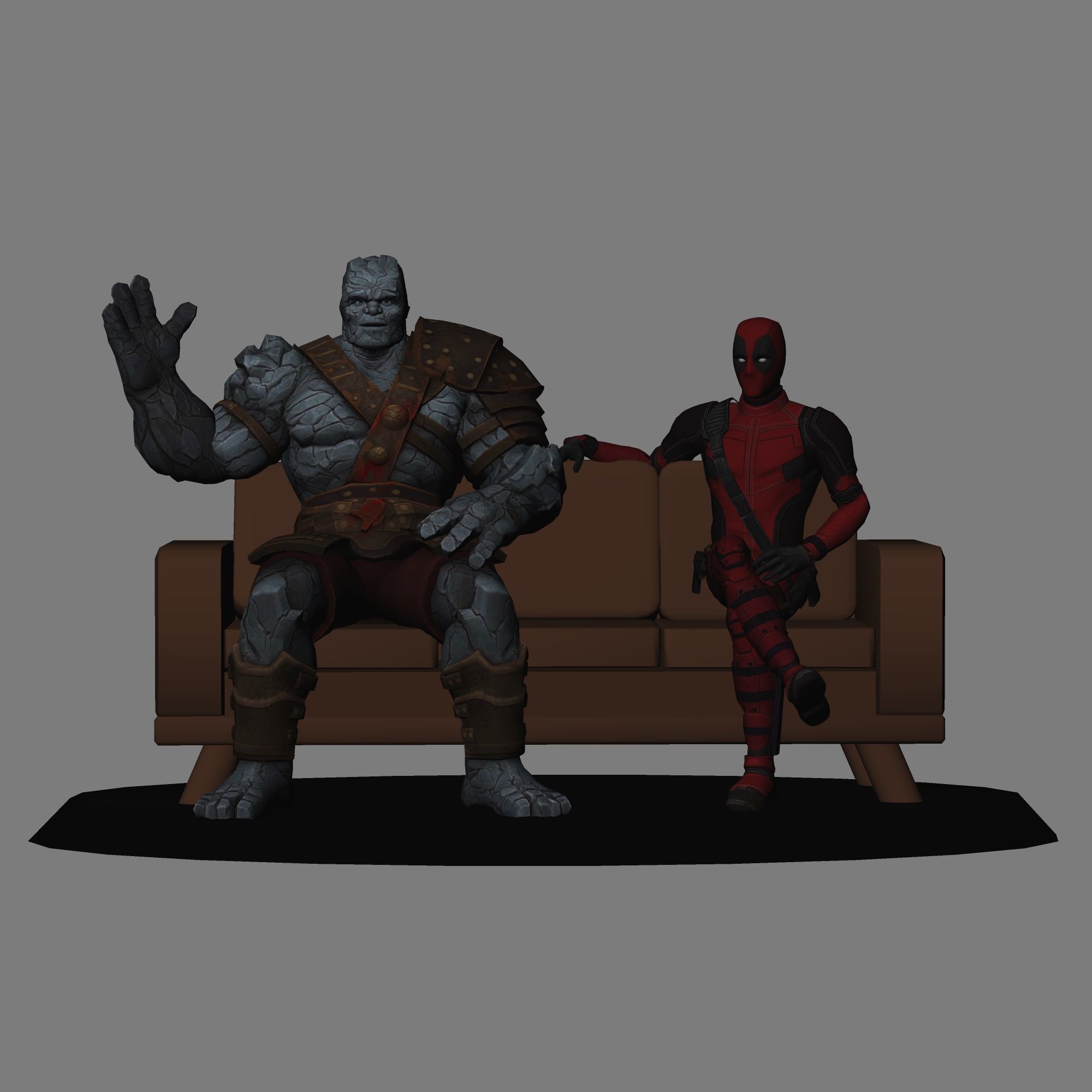 01.jpg Download STL file Deadpool and Korg CROSSOVER in the sofa - low poly 3d print • 3D printing template, TonMcu