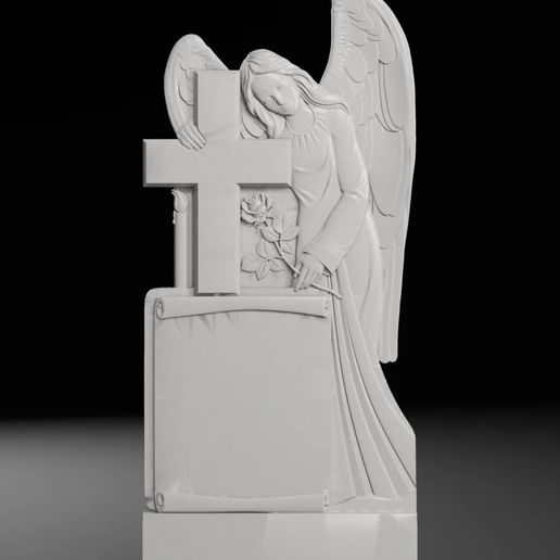 Angel with Scroll and Rose - Tombstone STL for CNC 600x1300mm
