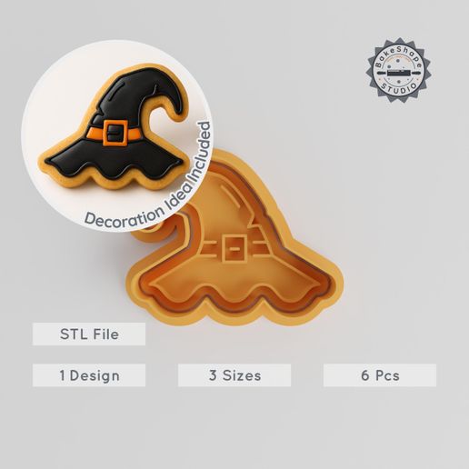Witch Hat Shape Cutter & Stamp, Perfect for Cookies & Fondant, Halloween Hat Set, 3 Sizes, 6 Pieces
