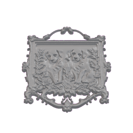 Puppy Pair Floral Ornate Crested Frame Relief STL