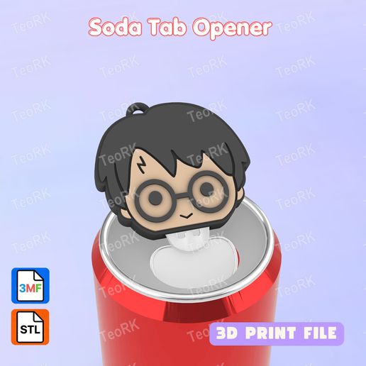 Soda Tab Opener boy magician with glasses Keychain - STL 3MF pre-painted - Soda can Opener