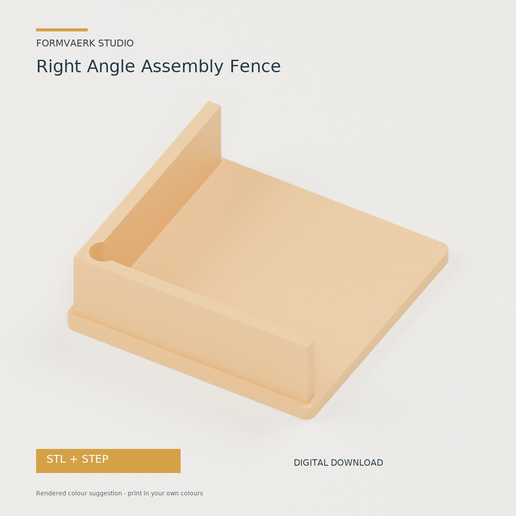Right Angle Assembly Fence - corner jig - STL + STEP 3D print files