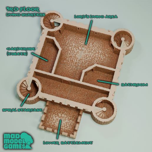Castle-Keep-3rd-Floor-Web.jpg Castle - Norman Keep, DND scenery, medieval building, fantasy architecture, wargame scenery, 28mm and 32mm scale