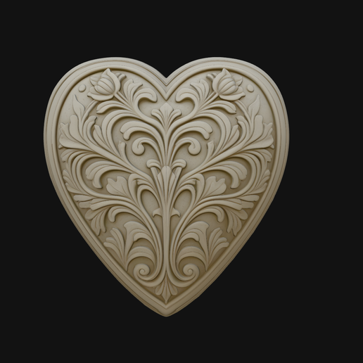 Baroque Damask Heart Pendant Design 2 - 3D Print Model