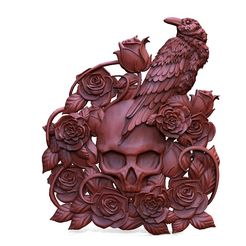 Crow-and-roses-23.2.1.jpg STL file Crow and Skull CNC・3D printing idea to download