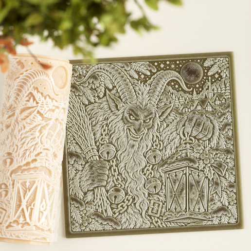 Krampus Christmas Lantern Gothic Portrait Tile Texture Roller