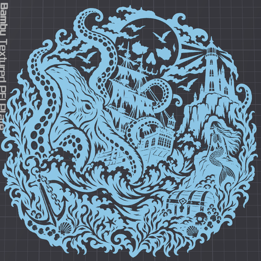 Kraken & Pirate Ship Ocean Nightmare Silhouette