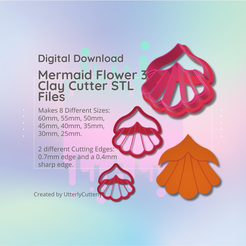 Cover-7.png Archivo STL Clay Cutter STL File - Mermaid Flower 3 - Earring Digital File Download- 8 sizes and 2 Cutter Versions, cortador de galletas・Design para impresora 3D para descargar