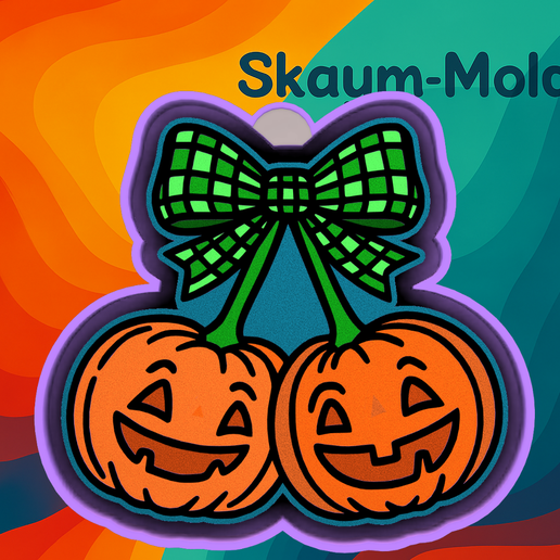 🟢🎀 Checkered Pumpkin Bow – Freshie, Ornament, Resin & Candle Mold - 3D model önizlemesi