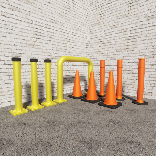 1:64 Warehouse Safety Kit - Premium Diorama Cones and Bollards
