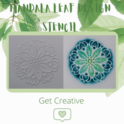 Mandala-Leaf-design-Stencil.png Archivo STL Plantilla con diseño de hoja de mandala・Plan para descargar y imprimir en 3D