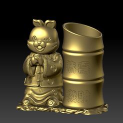 2023-01-04_103239.jpg STL file Happy Year of the Rabbit Pen Holder 2・3D print design to download