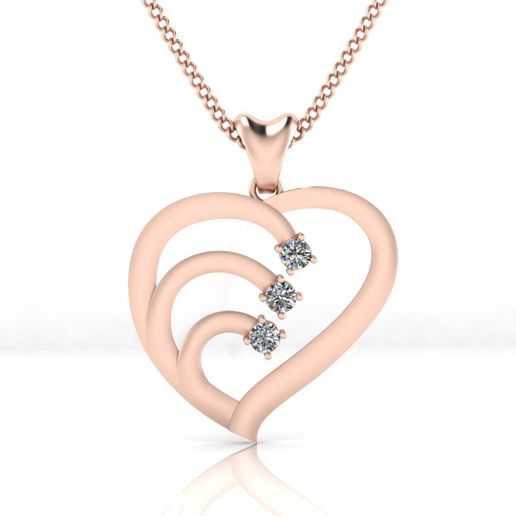 Triple Stone Swirl Heart Pendant in Rose Gold