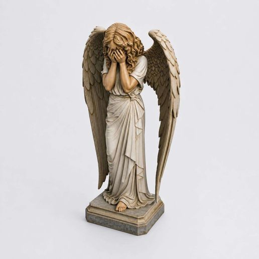Mourning Winged Angel Statue STL, Crying Angel Figure