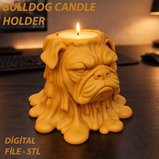 Bulldog Candle Holder – Melting Sculpture STL