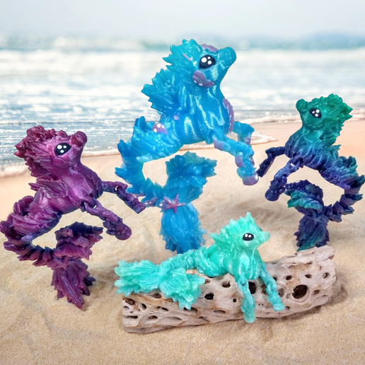 2.png Hippocampus Sea Horse, Articulating Print-In-Place Mythical Creature, Cinderwing3D