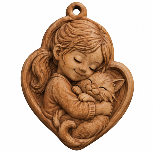 Girl and Cat  (3D Relief STL File)