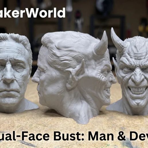 Two-Faced Devil & Human Bust – Gothic Halloween Sculpture