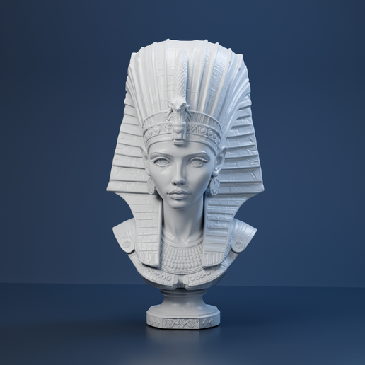 Pharaoh-Inspired Portrait Bust with Fanned Headdress STL