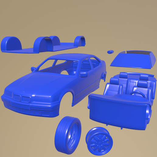 🚗 BMW 3 Series E36 compact 1994 PRINTABLE CAR IN SEPARATE PARTS
