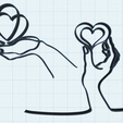 hand-with-2-hearts-outline-2.png Hand holding heart in heart, outline, continuous line, love symbol