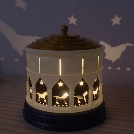 Zoetrope Carousel Lamp - Spinning Horse Animation, Ball-Bearing Drum, Wall Projector, USB LED