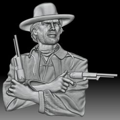 1.jpg Fichier 3D Tireur de cow-boy Clint Eastwood portrait western bas-relief pour toupie CNC ou imprimante 3D・Modèle pour impression 3D à télécharger