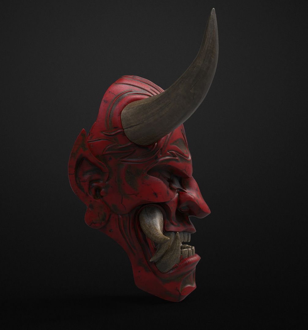 Download OBJ file Japanese Hannya Mask Oni Demon Mask Samurai Mask 3D ...