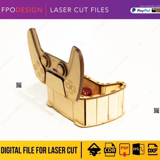 cajaplay5jpg.jpg Caja de madera en forma de control de videojuegos, archivos corte láser para dulces regalos, box, svg, eps, pdf, dxf, gamer controller