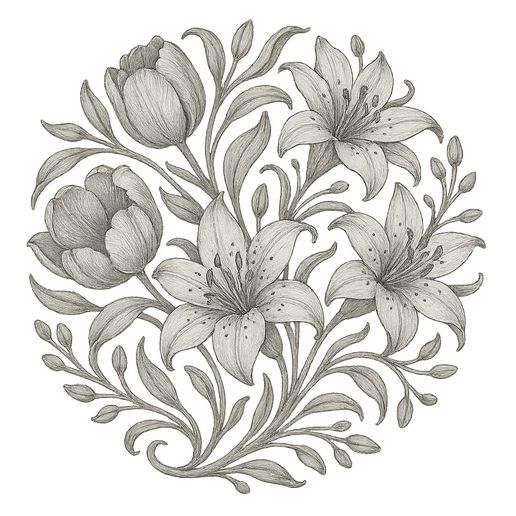 adesign-50.1.jpg Lily Medallion Bouquet Clay Roller - Debossed Texture STL for Pottery, Polymer Clay & Slab Work