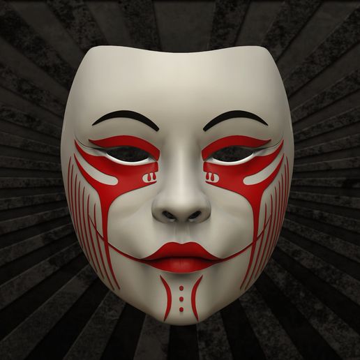 🇯🇵 Geisha Mask Anime Mask 3D print model・ STL File for ・Cults