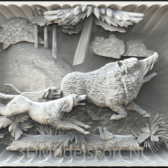1.png 3D file 3D Model STL File for CNC Router Laser & 3D Printer Dogs Hunting a Boar 1・3D print object to download