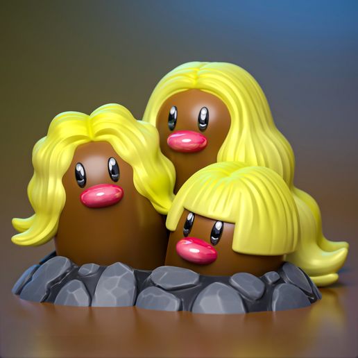 High Quality Alolan Dugtrio Miniature - 3D Printable STL Model For Tabletop Gaming and Display