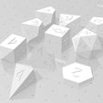 Polyset-Horizontal-D2-D4C-D4D-Fantasy-Elf-Font.jpg Polyset Dice (Sharp Edges) - Fantasy Elf Font - D2, D4, D4 Crystal, D4 Droplet Crystal D6, D8, D10, D12, D% Horizontal, D20