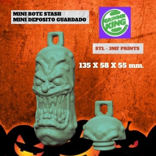MINI BOTE CONTENEDOR ALIJO SECRET BOX MONSTER HALLOWEEN 02 .POT STASH BOX WEED JOYAS DINERO . DISCRETO CONTENEDOR . OCULTACION. HD 3MF Y STL PRINT . FDM-SLA.