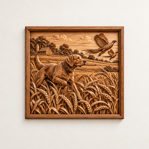 Dog in Wheat Field (3D Relief STL File)