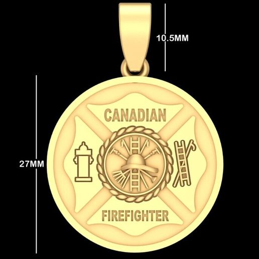 Canadian Firefighter Memorial Pendant 3D Model | Firefighter Badge Necklace Jewelry CAD