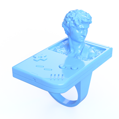 Vapor-Ring-Front.png Royalty-Free Vaporwave Ring STL File – 3D Printable Aesthetic Jewelry Design with David Statue & Videogame – Retro Digital Art Printable