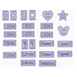 Dijes-vista-superior.png Charms for elastic for diaries, bookbinding, stationery, stationery pack 24 pcs.