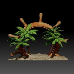 1.jpg Fichier STL paysage 3d avec cocotiers et roue de bateau・Modèle à télécharger et à imprimer en 3D